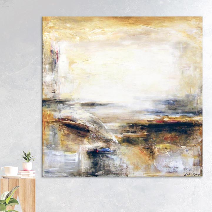 Neutral Abstract Landscape Canvas Print on a wall - "The Distant View"