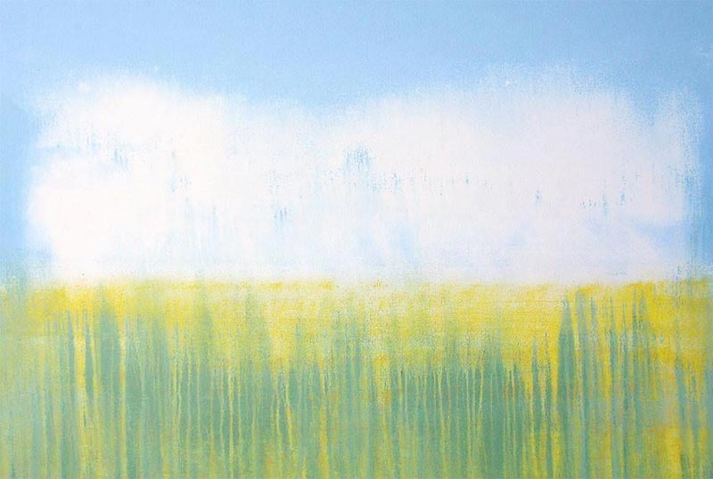 detail - abstract print on canvas of green grass and sky - Springtime