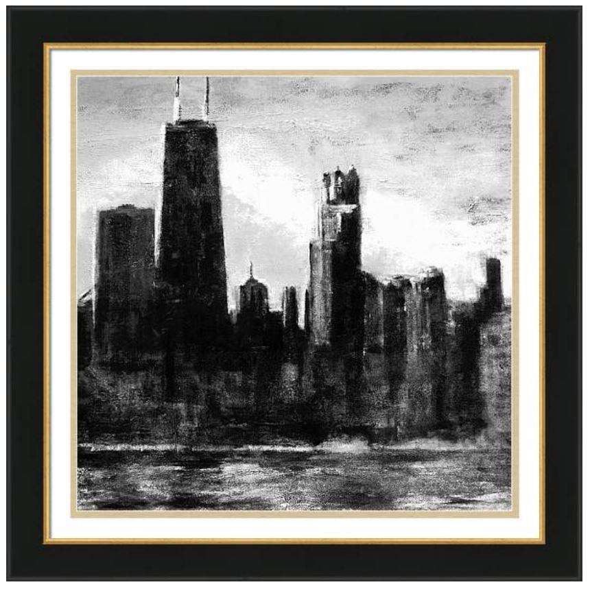 black and white Chicago skyline framed print "Chicago Silhouette"