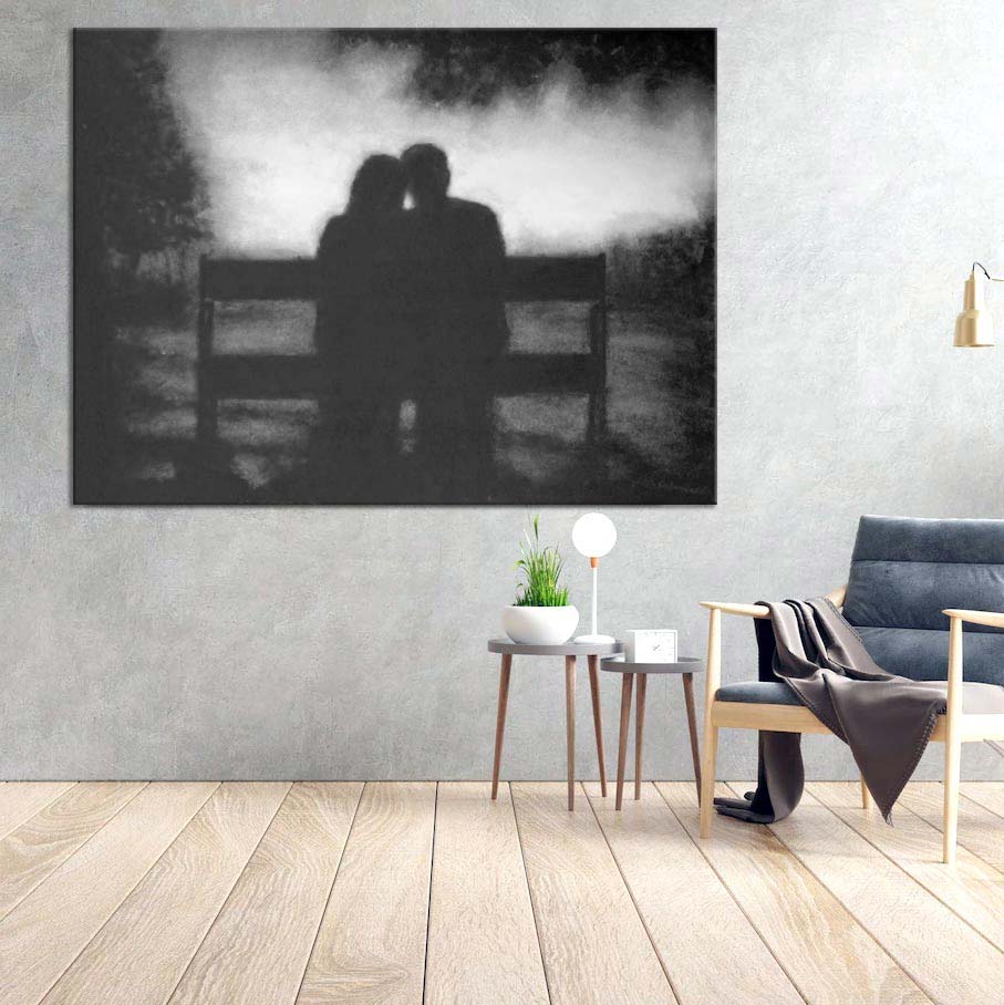 Romantic Couple Canvas Print in Neutrals on a wall "Sunset, A Romantic Moment"
