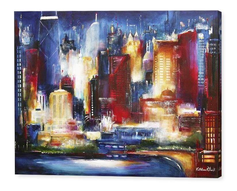 Chicago Skyline Canvas Print 36 x 48 Artist Enhanced Chicago Print - "Chicago - The Oak Beach Skyline" - Chicago Skyline Art