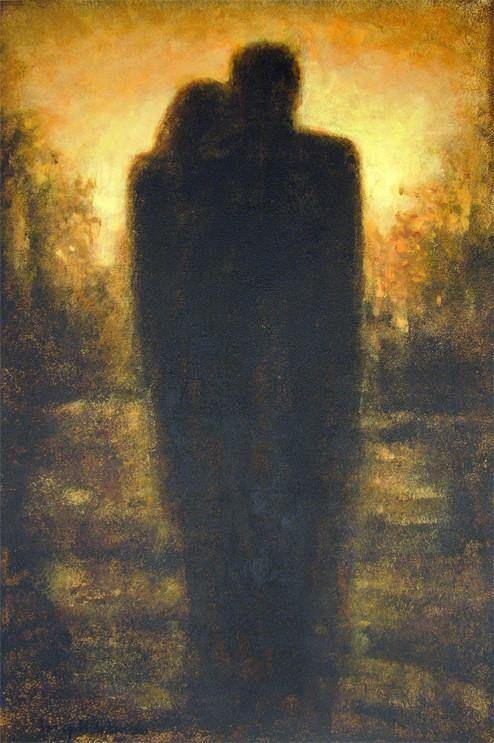 Romantic sunrise couple print.