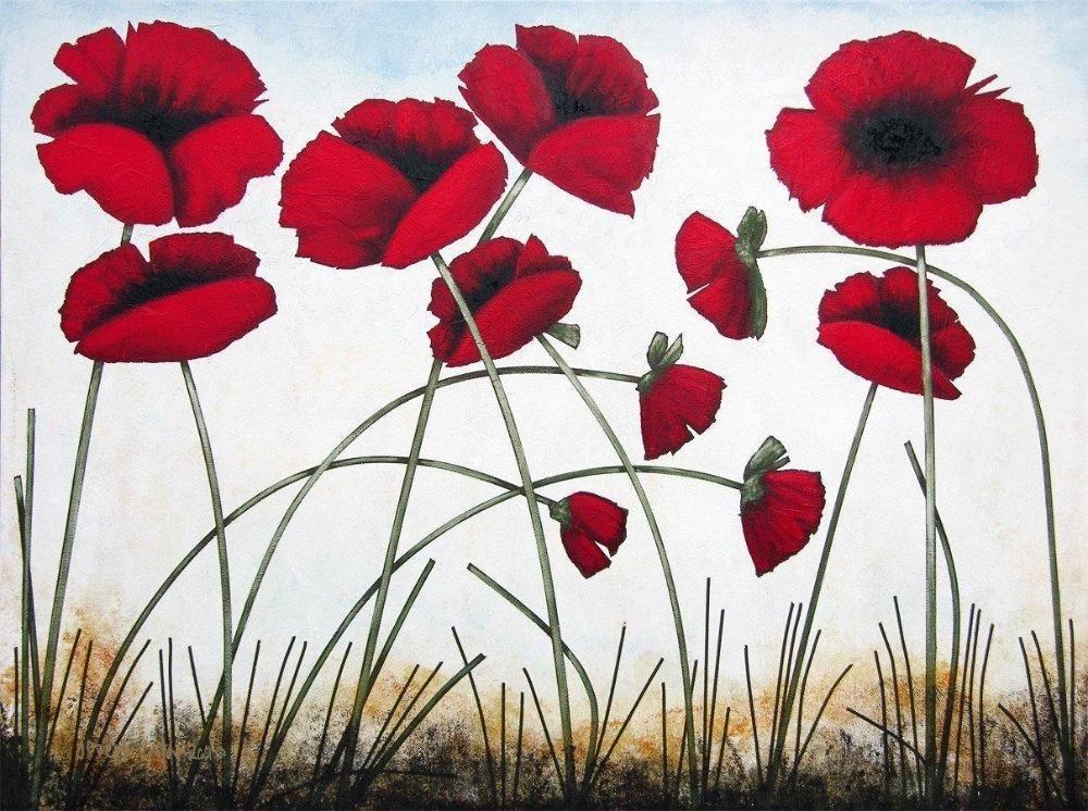 Designart 'Red Poppies Field' landscapes Floral Photographic on Wrapped Canvas - Red - 40 in. Wide x 30 in. High