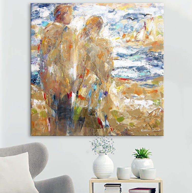 Contemporary Seashore Art Print in a room - "By the Sea" - Couple at the beach -