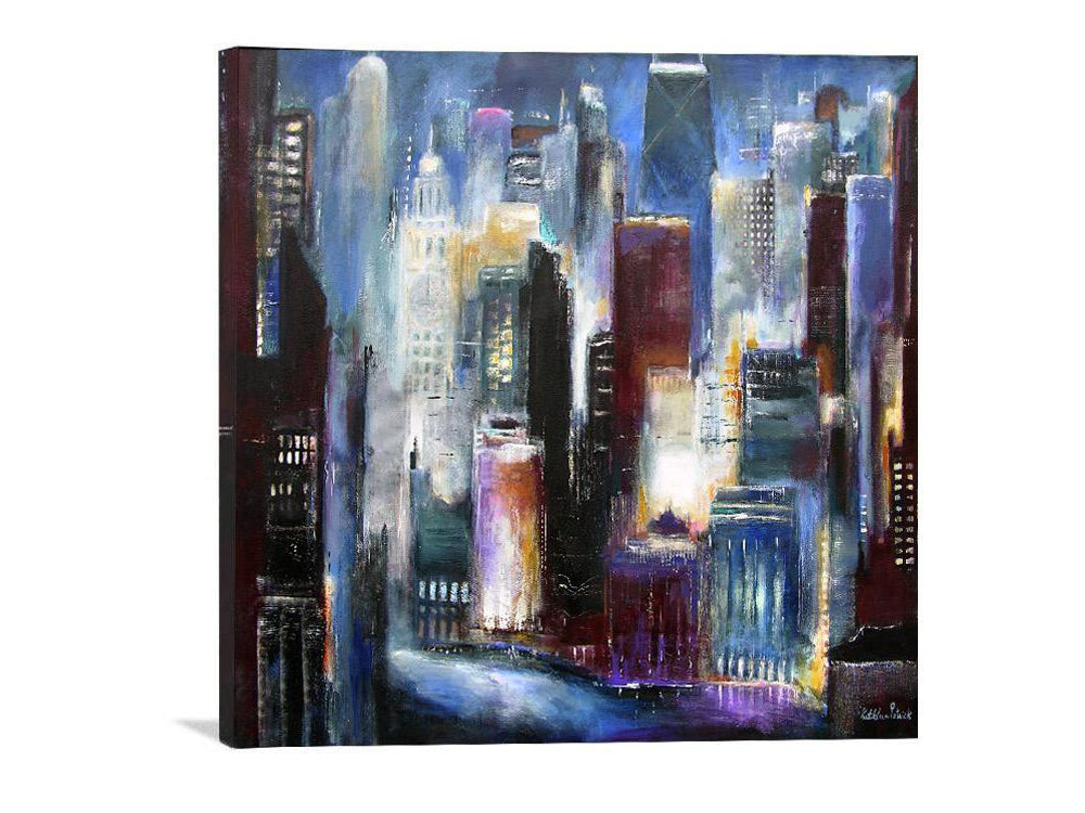 Original Cityscape Artwork of Chicago - Skyline Canvas Print  Chicago Nights - The River View" 