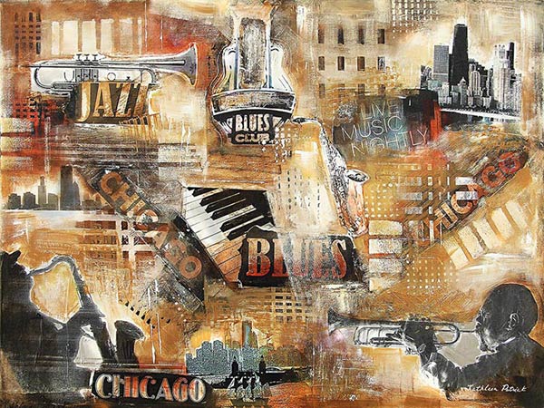 Commissioned artwork about Chicago jazz and blues music.
