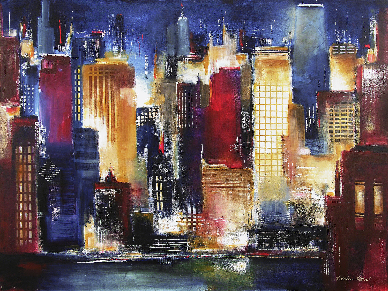 A colorful vibrant Chicago cityscape by artist Kathleen Patrick.