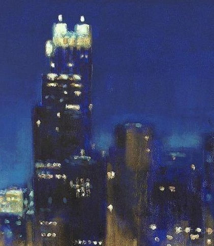 Chicago skyline at night painting detail