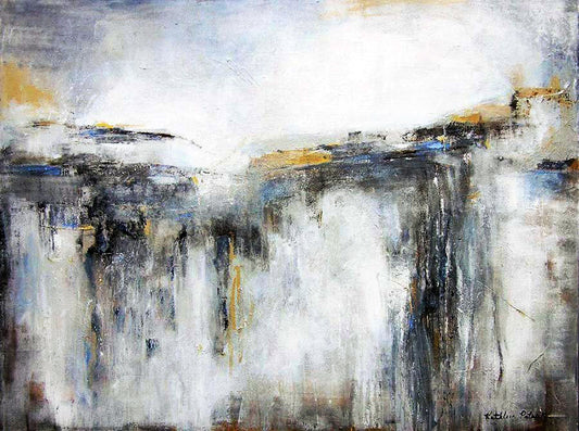 "A Distant Light" - Neutral Abstract Landscape Canvas Painting Print