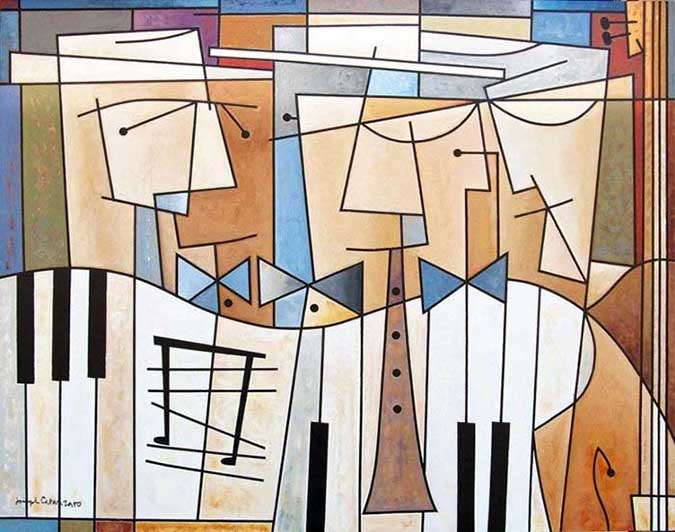 cubist musicians canvas print - Musical Trio