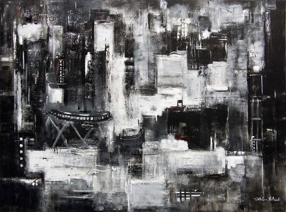  This black and white cityscape focuses attention on Chicago's Loop, with all the intense motion and energy of this famous area. 
