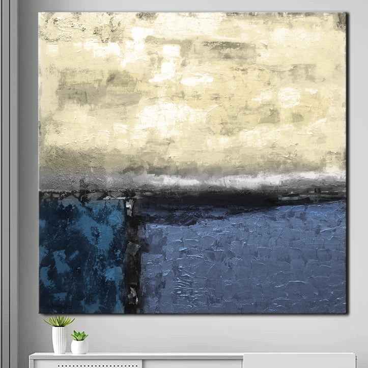Seashore abstract painting canvas print hanging  on a wall