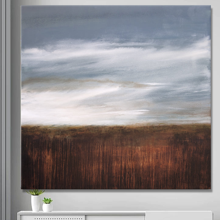 Neutral Abstract Landscape Canvas Print "Just Before Springtime" hanging on a wall