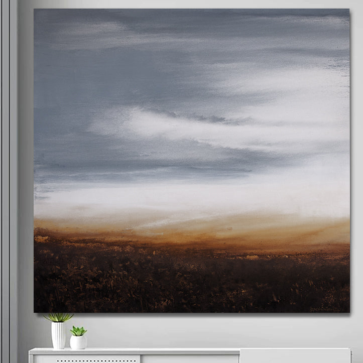 Neutral Abstract Landscape Canvas Print "Gentle Summer Sunset" on a wall