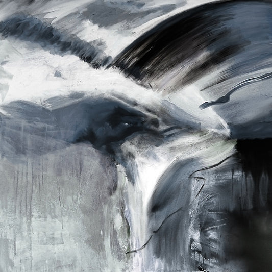 Abstract seascape painting print in black and white