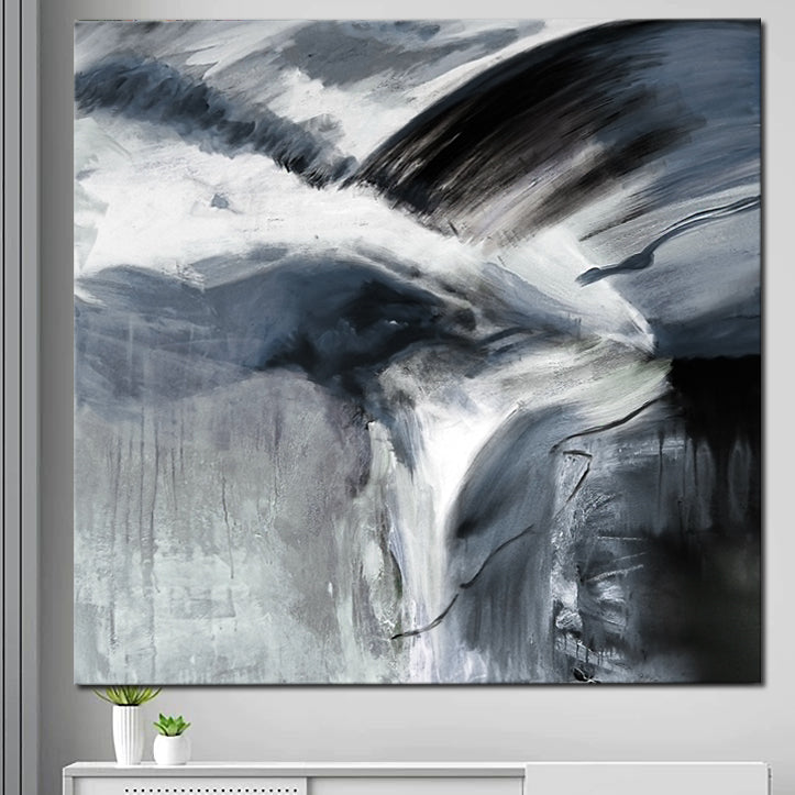abstract ocean wave painting in back and white