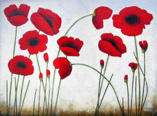 Red Poppies in the Breeze Painting Print