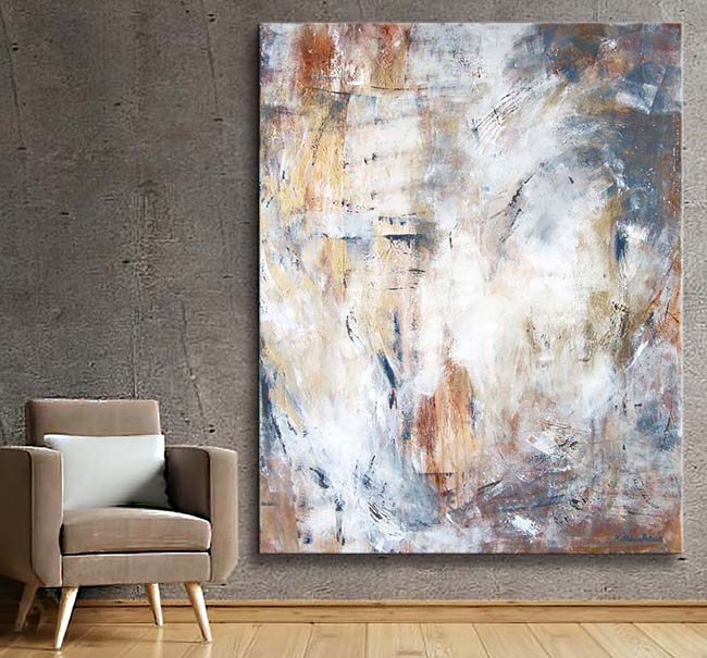 Neutral Abstract Canvas  Print  on a wall - "The Silence of Time"