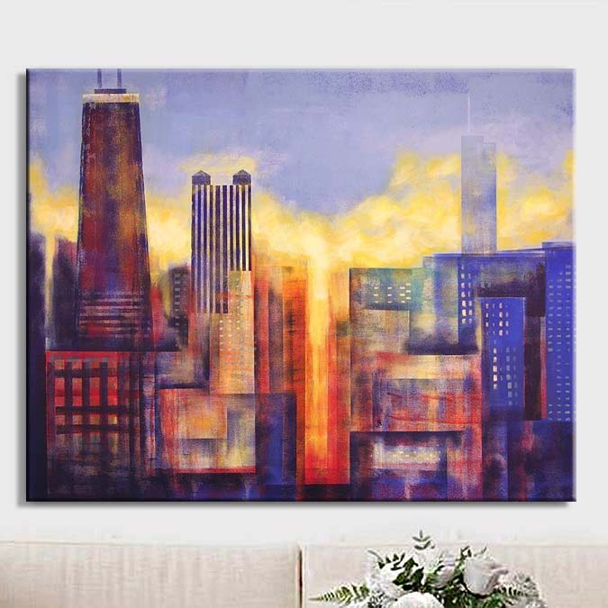 Abstract Chicago skyline painting print on canvas