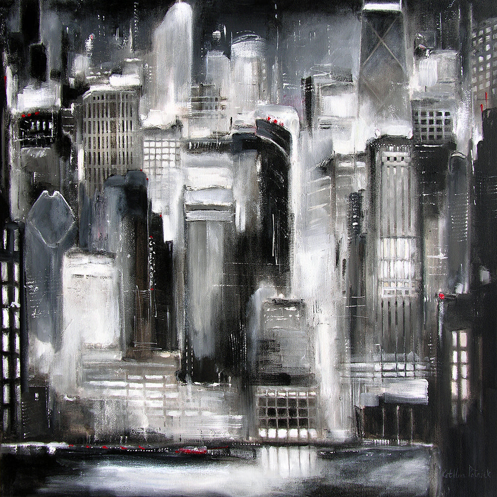 Chicago Skyline Painting in Black and White