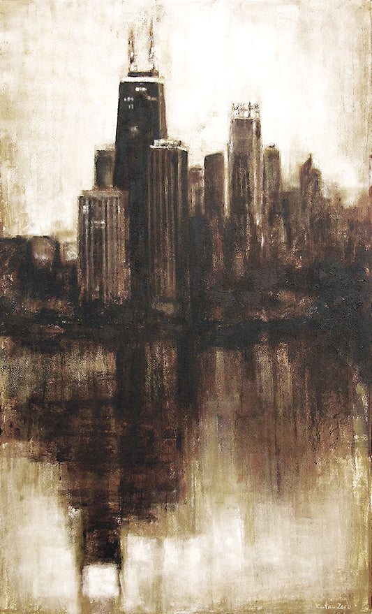 Chicago skyline painting from Lincoln Park 