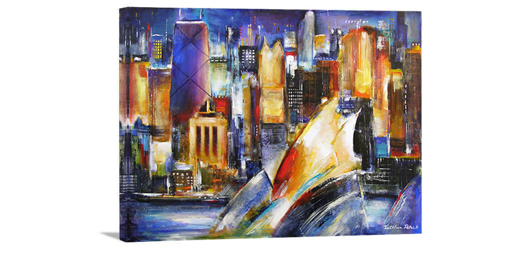 A ready to hang Chicago Lakefront Skyline Print on Canvas.