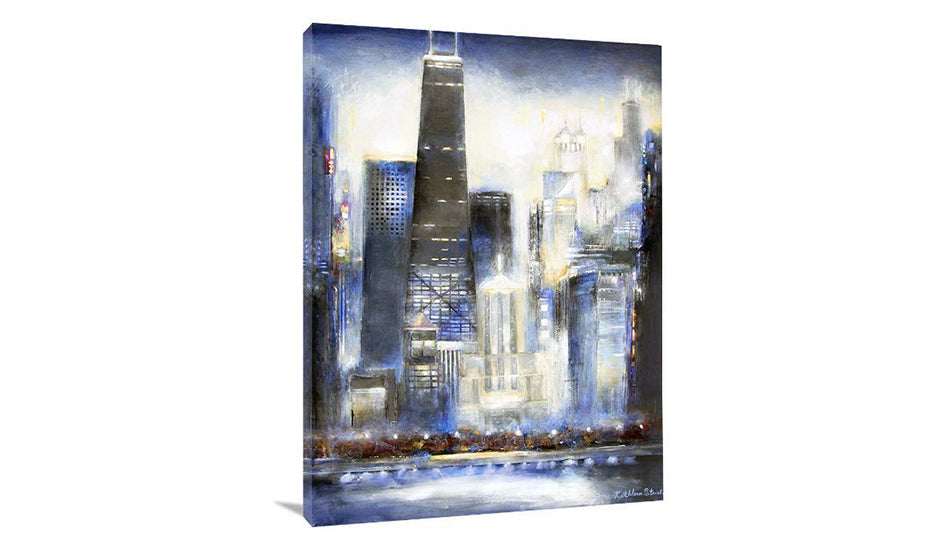 Chicago Oak Beach Skyline- A Print on Canvas-f