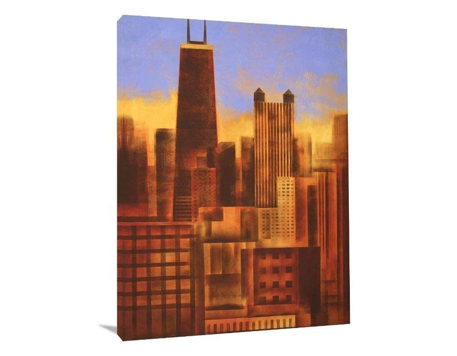 Chicago skyline canvas print - Painting of Chicago - "Chicago Skyline Sunset"