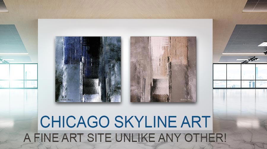 Commission a contemporary painting from the artists of Chicago Skyline Art. Custom business artwork - neutral colored paintings for a lobby.