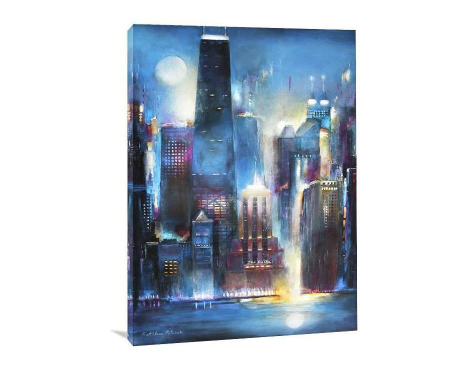 Chicago Skyline Canvas Print - "Moon Over Oak Beach - Chicago" - Chicago Skyline Art