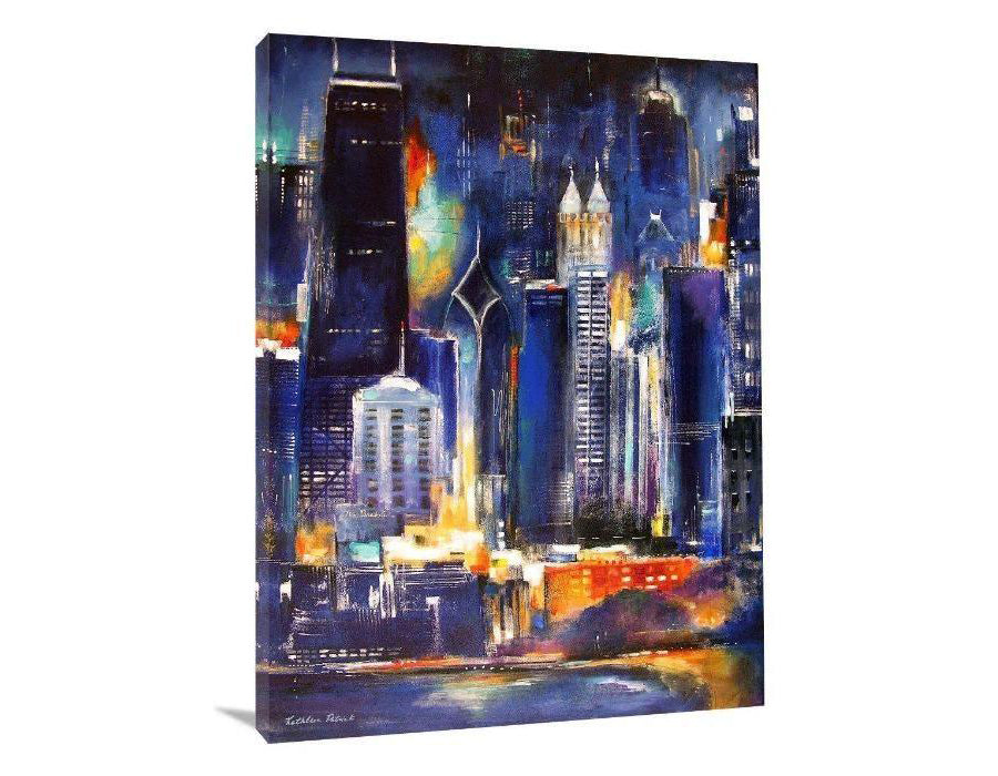 Chicago cityscape print on canvas of Chicago Skyline at Night