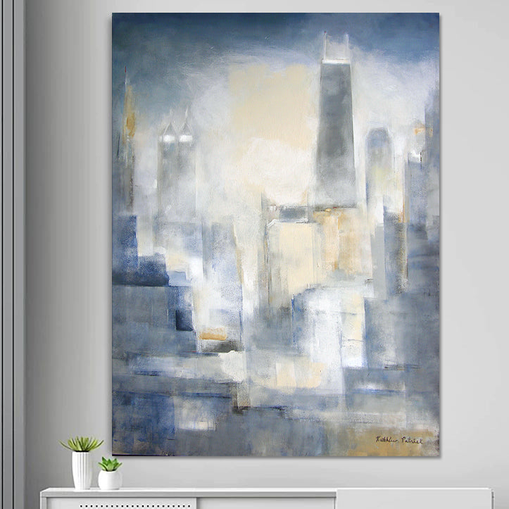 Neutral colored canvas wrap print of the Chicago skyline.