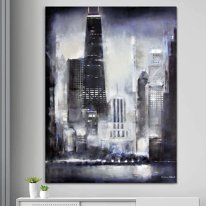 Cityscape Canvas Print in Neutrals of Chicago - Chicago Shoreline in a room