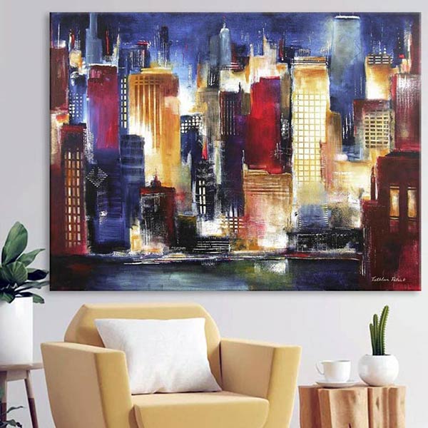Chicago Skyline Canvas Print - a  #1 Best Seller - "Windy City Nights" in a room.