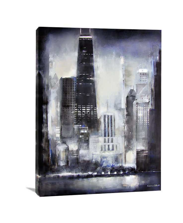 Chicago Skyline Canvas Print in neutral colors.