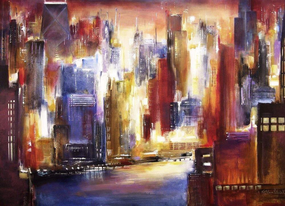 Chicago Skyline Canvas Print - Painting of Chicago - On the Chicago River