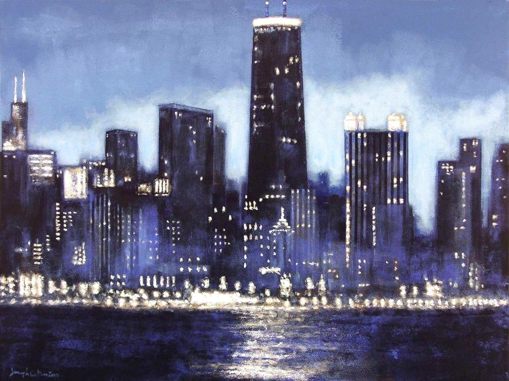 A blue Chicago Skyline Painting Canvas Print - City of Chicago 