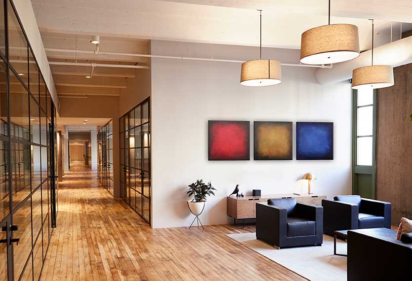 Multi-panel original customized modern artwork for business lobby.