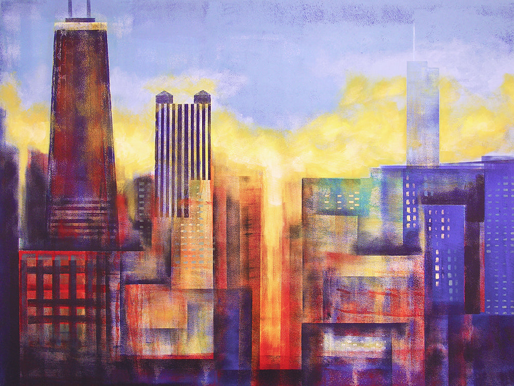 Chicago at Sunset Cityscape Painting Canvas Print