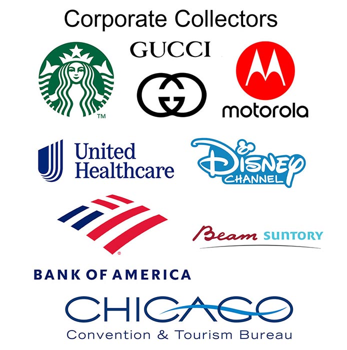 Our corporate custom art collectors include Starbucks, The Chicago Convention and Tourism Bureau, Gucci and more.