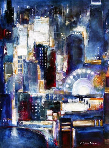 Custom Chicago paintings are available in a variety of styles and colors. Navy Pier at night.