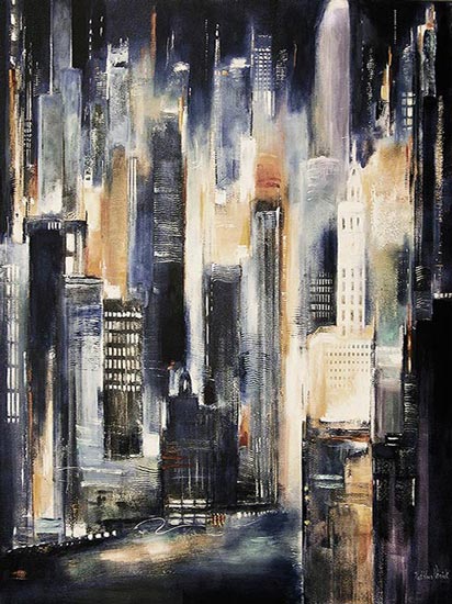 Large custom-made cityscape wall art - a Chicago skyline art commission.
