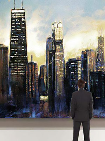 Custom Chicago cityscape paintings can be as large as you wish!  And they can be printed on canvas, metal , acrylic glass, or wallpaper.