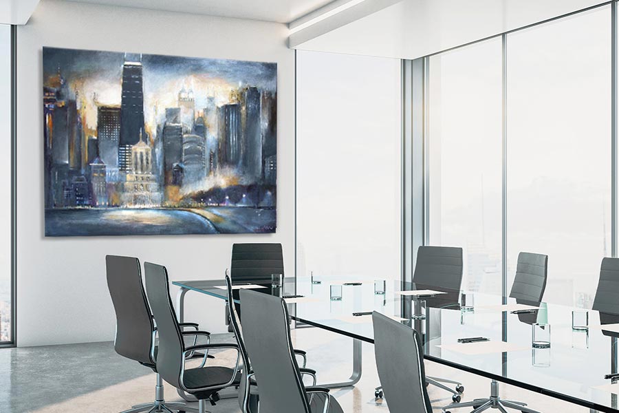 Order a customized Chicago skyline painting for your conference room.