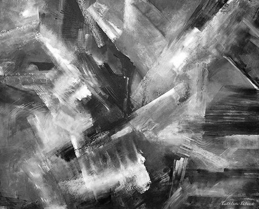 Powerfully energetic abstract art painting in shades of black and white