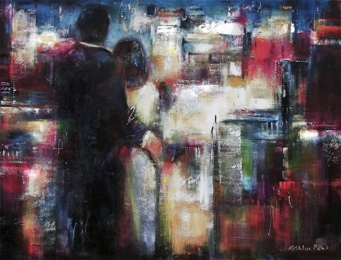 Romantic Painting Print on Canvas - Together in the City at Night