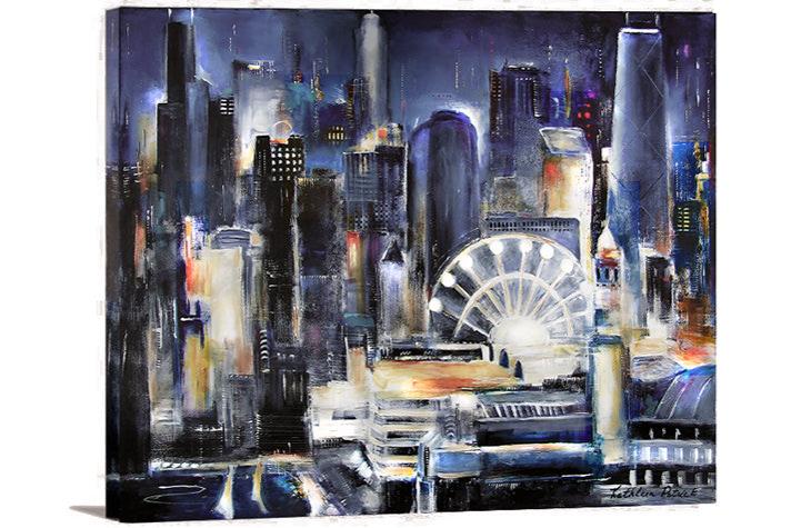 Chicago Skyline Print on Canvas - "Navy Pier - Chicago" in a room