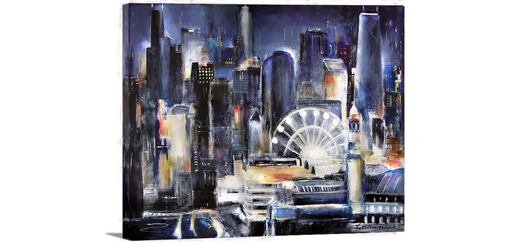 Chicago Skyline Print on Canvas - "Navy Pier - Chicago" in a room