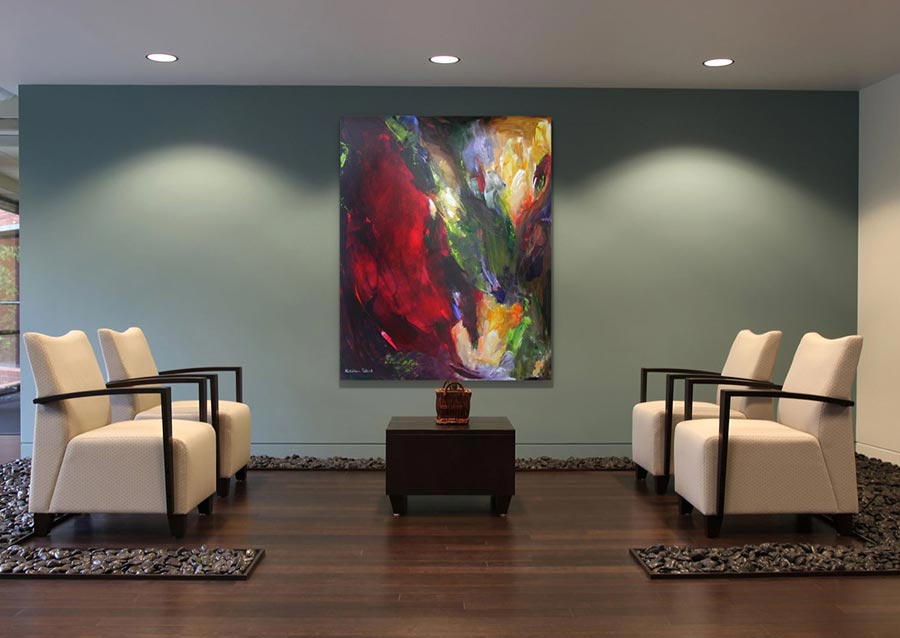 Large colorful abstract artwork can be created for your offices.