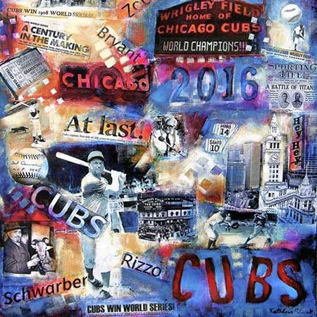 Mixed media custom painting of the Chicago Cubs.